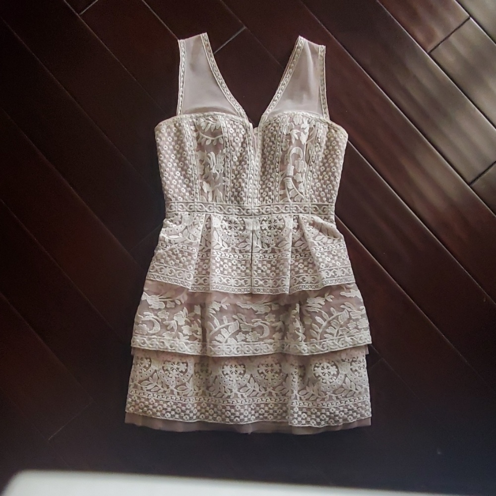 BCBG Maz Azria Nude/White Lace Short Dress